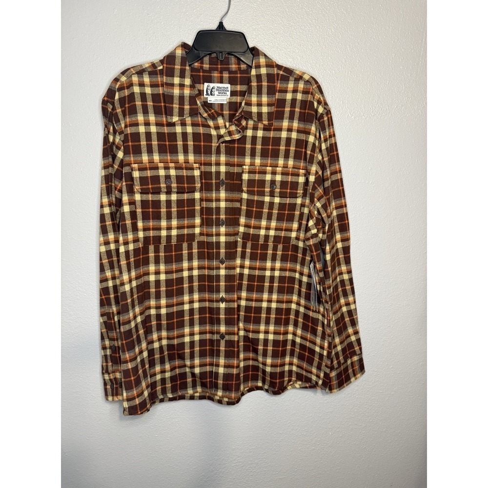 Marmot Shirt Mens Medium Brown‎ Plaid Doran Midweight Flannel Button Up NEW $100